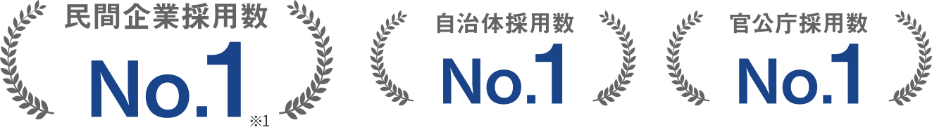 民間企業採用数No1　自治体採用数No1　官公庁採用数No1